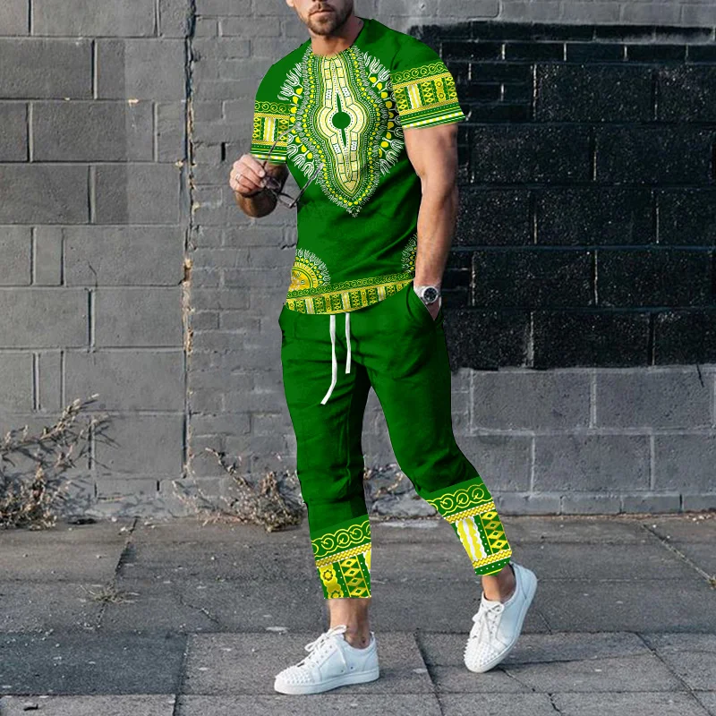 Men Suits 3D Print African totem Sportwear Suit Short Sleeve TShirt Long Pants Man 2 Piece Sets Men Tracksuit Oversized Clothes