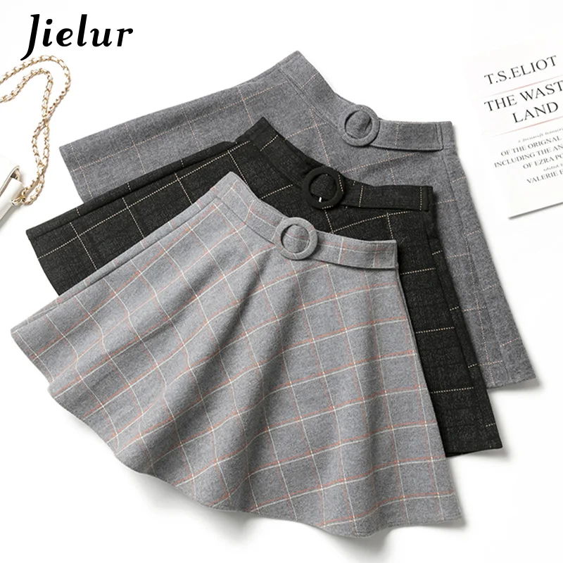 

Jielur Plaid Women Skirt Winter Slim Black Saia Faldas New Chic Mini A-line Skirt High Wiast Zipper Skirts Womens Autumn S-XXL