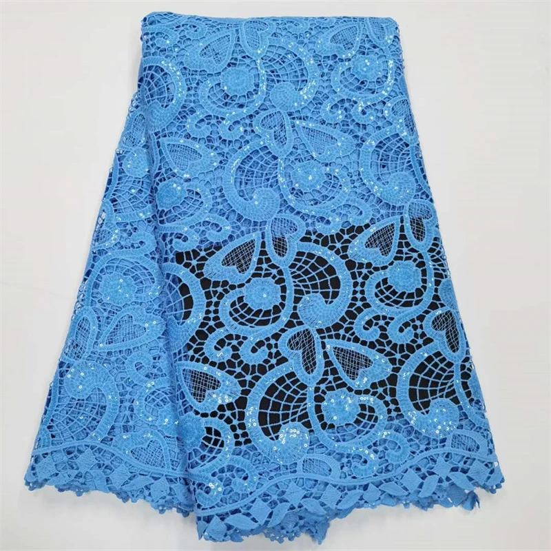 

2022 High Quality African Lace Fabric 100%cotton Swiss Voile Lace With Beads Nigerian Tulle Sequined Popular Dubai Style 5 Yard