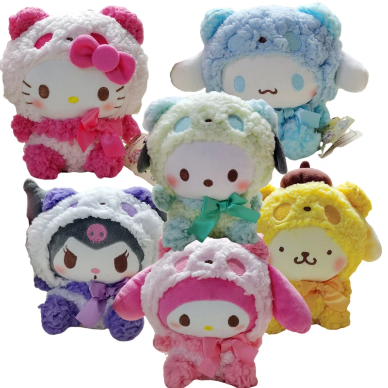 

Kawaii Kittys Mymelody kuromi Cinnamoroll Japan Panda Suit Girl Child Gift Cute Cartoon Kawaii Toy Doll Holiday Gift