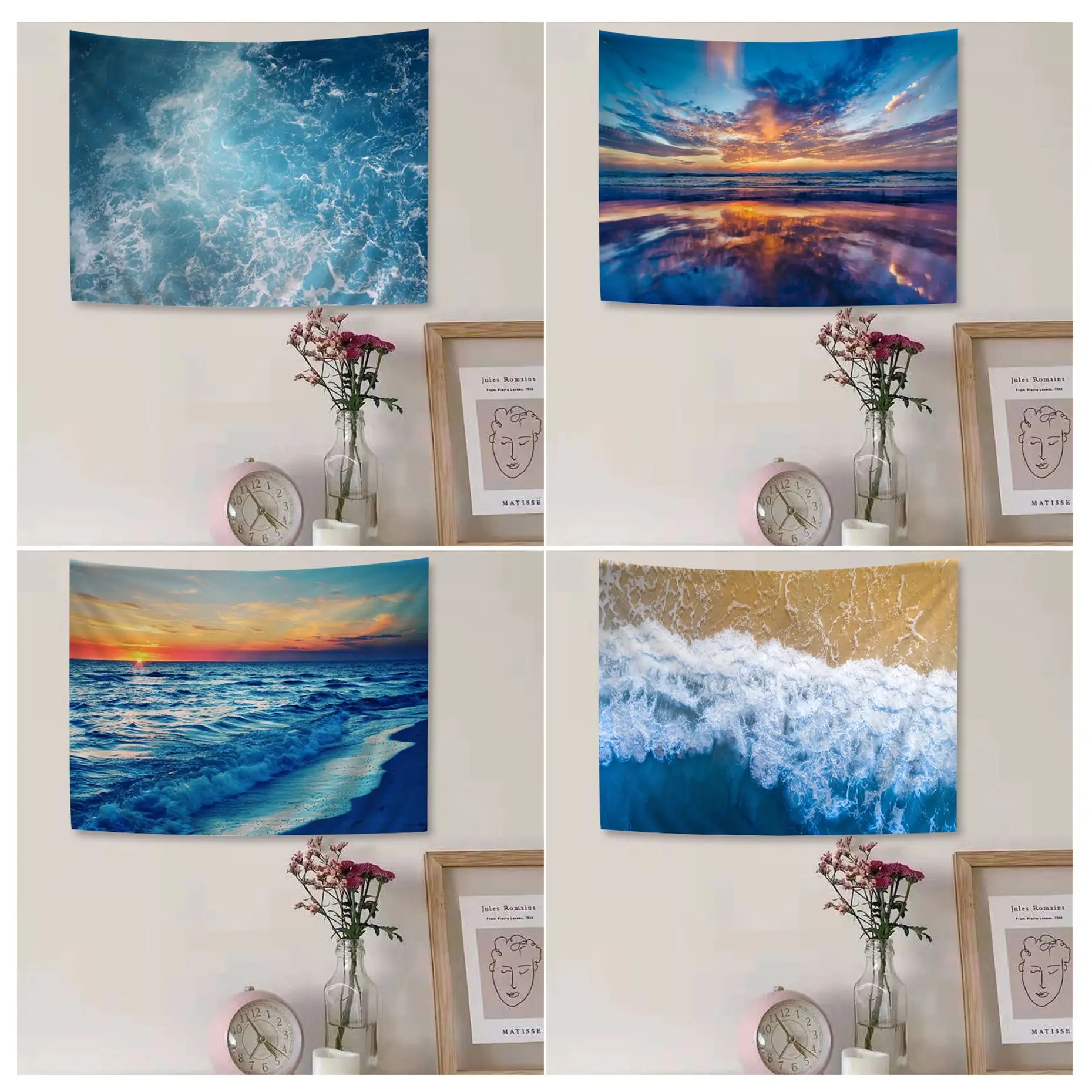 

Blue Ocean Wave Sunset Cloud Wall Tapestry Hanging Tarot Hippie Wall Rugs Dorm Wall Hanging Sheets
