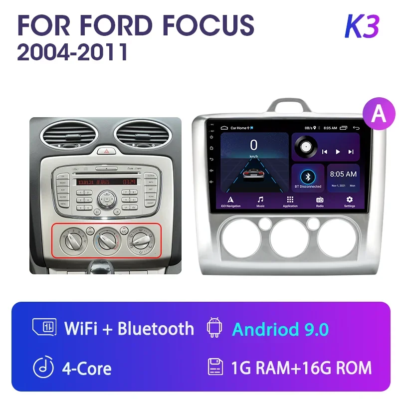 

Автомагнитола для Ford Focus 2 3 Exi MT AT Mk2 Mk3 2004-2011, Android 12, мультимедийный плеер, 2Din, навигация, Carplay, стерео, головное устройство