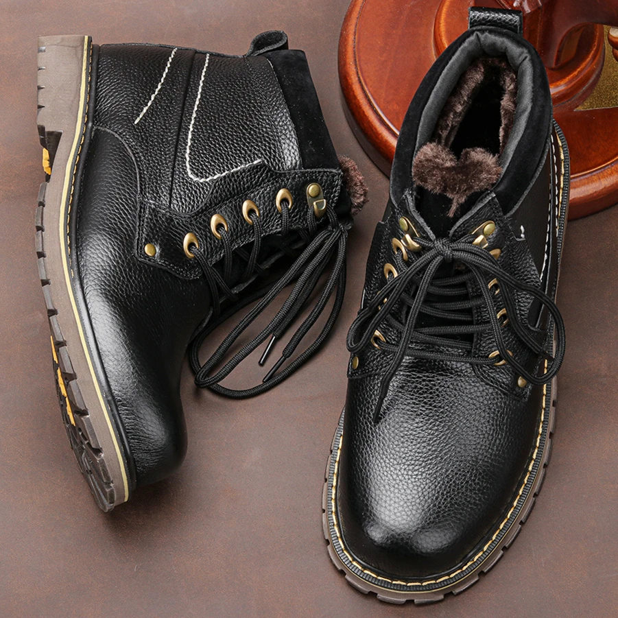 

Зимние ботинки из натуральной кожи для мужчин, теплые зимние ботинки ручной работы, Мужская зимняя обувь из натуральной кожи