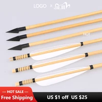 612 pcs wood arrows archery wooden target shaft arrows with traditional arrow head turkey feather fletching for recurve bow