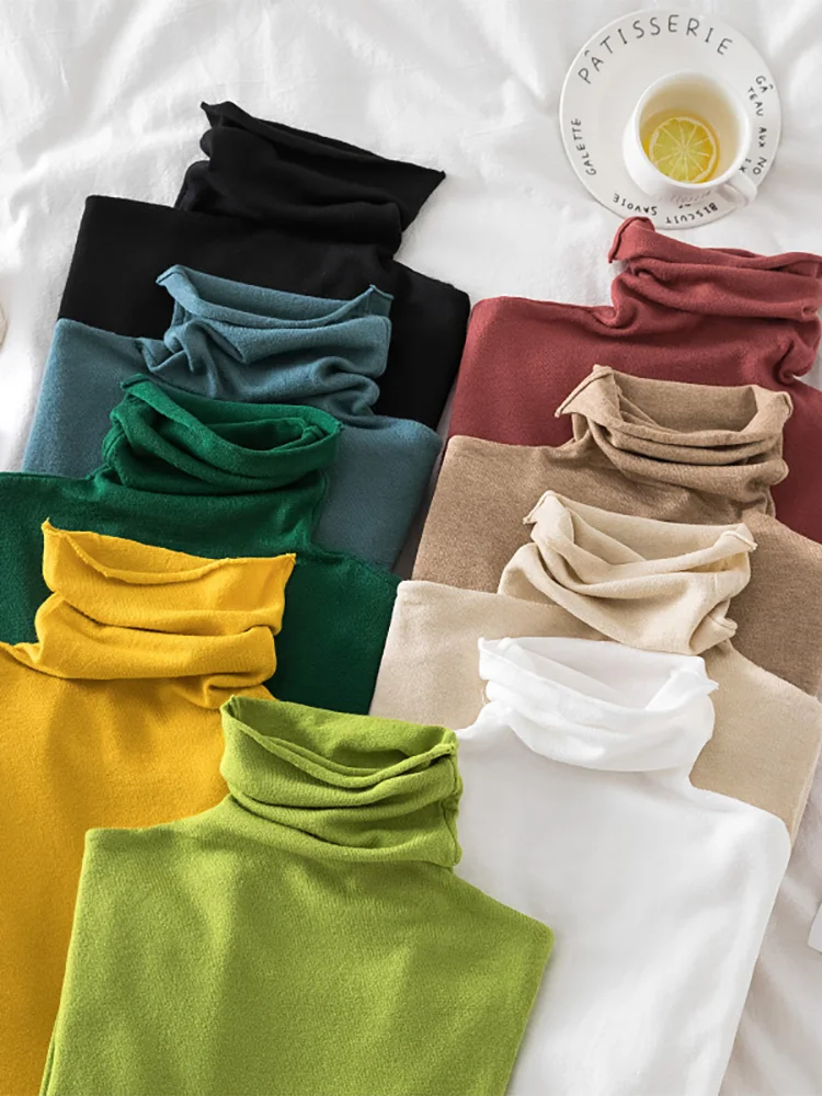 Женский Свитер С Высоким Воротником 2024 Эластичный Пуловер Мягкий Вязаный