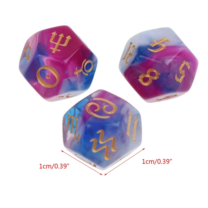 M89D 3Pcs Polyhedral Rune Dice Acrylic 12-Sided Astrological Love Destiny with Sharp Edges and Beautiful Inclusions - купить по
