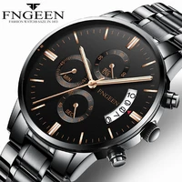 fngeen casual fashion stainless steel quartz watch 2022 new mens watches rolling calendar waterproof wear resistant men clock