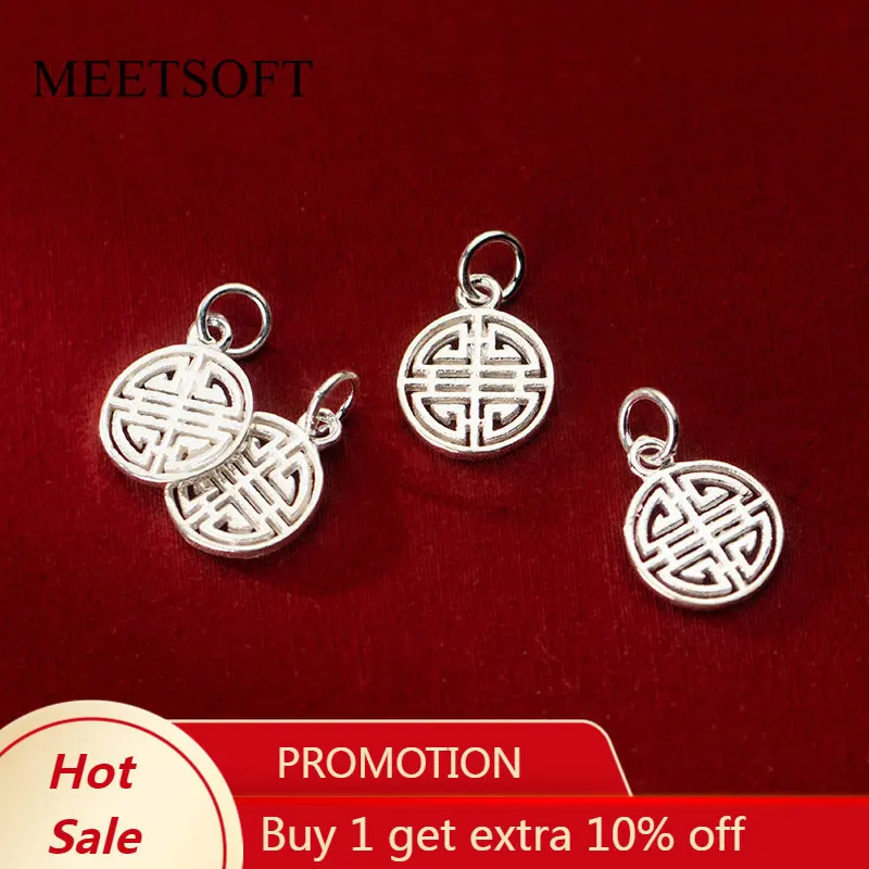 

MEETSOFT 925 серебро Ретро 12 мм полый китайский стиль Геометрические Круглые Подвески шармы Сделай Сам материалы ручной работы шикарное ожерелье