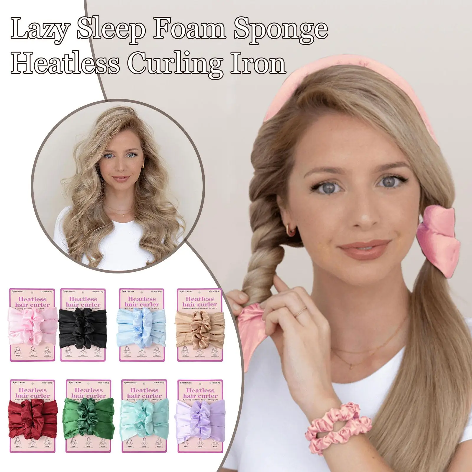 

Ободок для завивки волос без тепла, шелковые вьющиеся ленты, ролики для волос, мягкая головная повязка для сна, ленивые бигуди, инструмент дл...