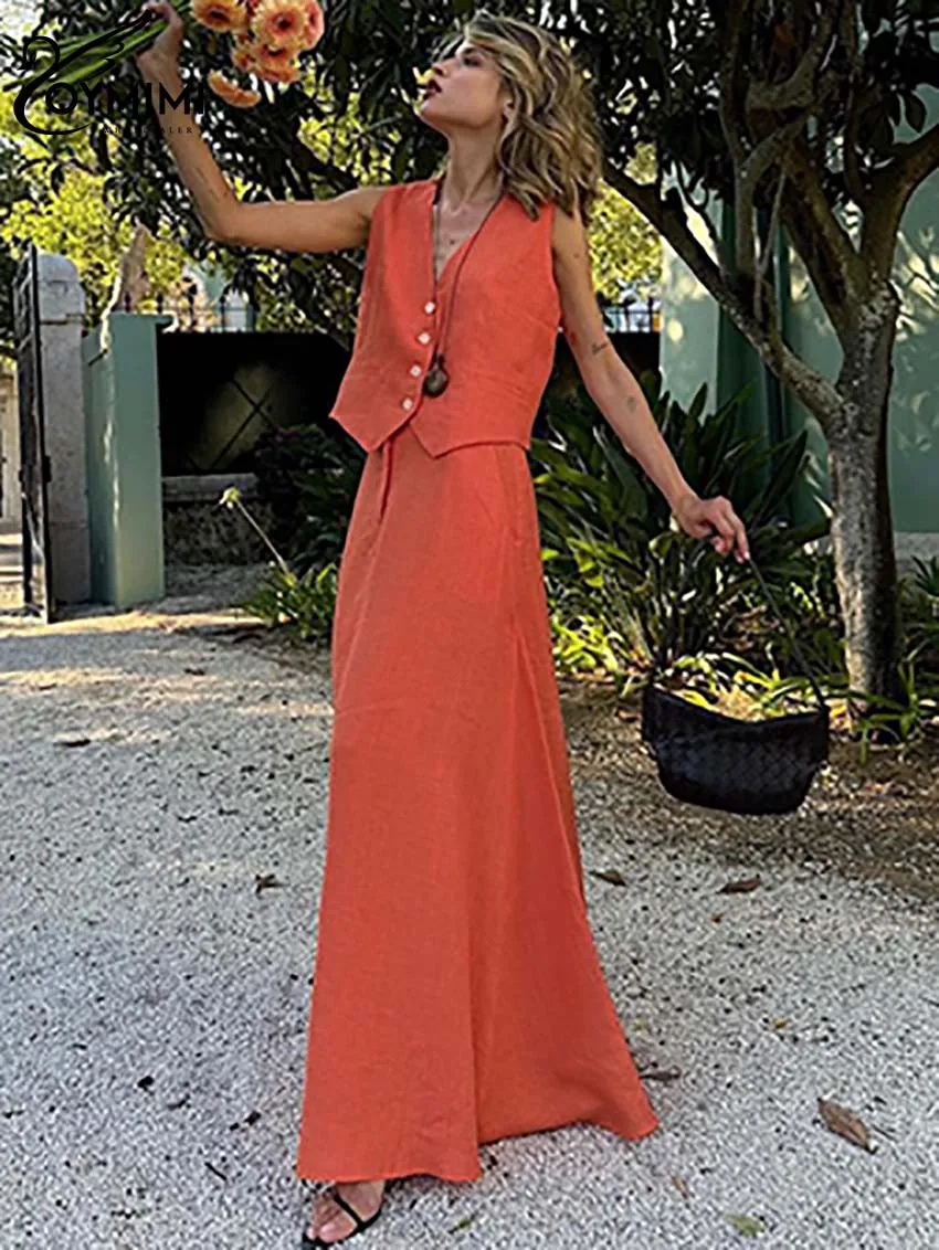 Oymimi повседневный оранжевый хлопковый женский комплект из 2 предметов модные топы