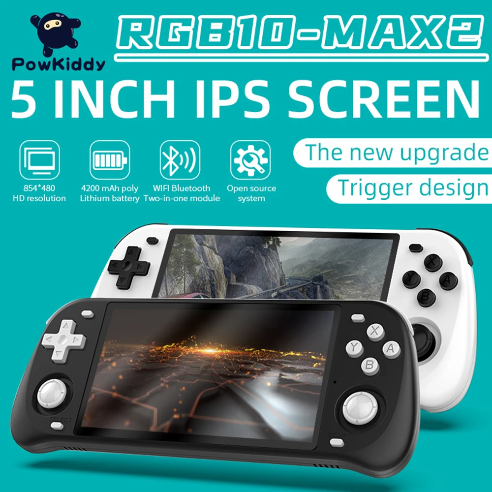 

POWKIDDY RGB10 max 2 Retro Open Source System Handheld Game Console RK3326 5.0-Inch IPS Screen 3D Rocker Gift,Wifi Bluetooth