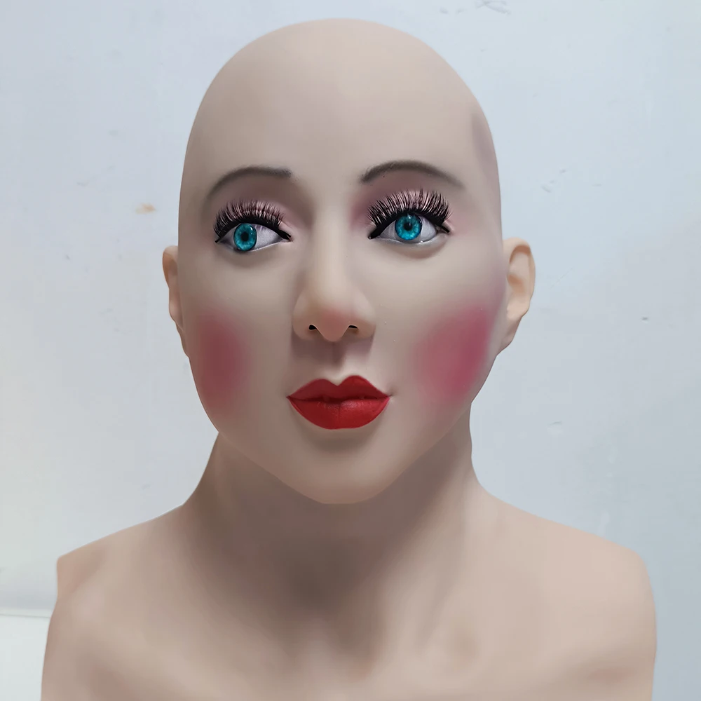 

Long Style Bald Woman Party Masks Full Head Realistic Latex Mask Masquerade Theater Deluxe Halloween Cosplay Props
