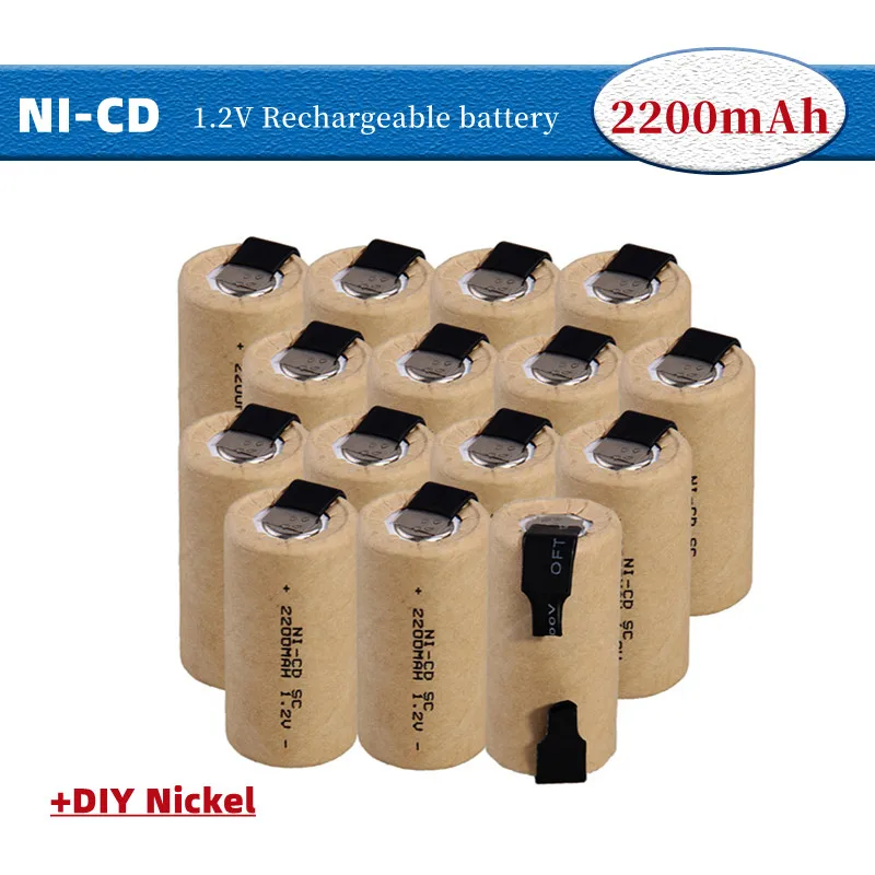 

2-20pcs Screwdriver Electric Drill SC Batteries 1.2V 2200mah SubC Ni-Cd Rechargeable Battey With Tab Power Tool NiCd SUBC Cells