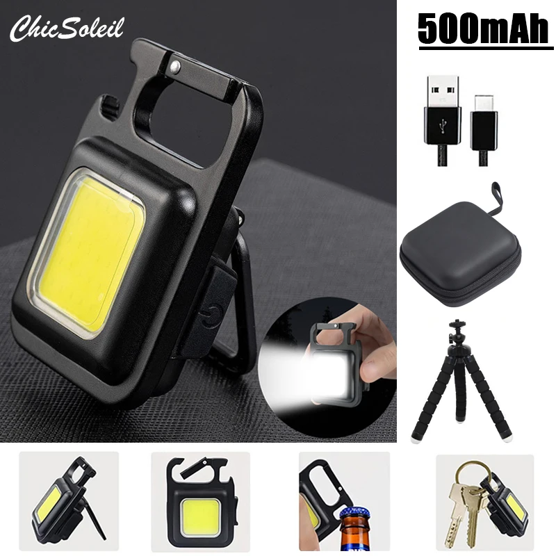 

Mini Led Flashlight Work Light Rechargeable Glare Cob Keychain Light Portable Flashlight Outdoor Camping Small Light Hot