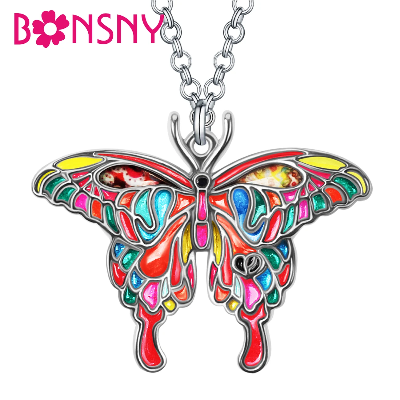 

BONSNY Enamel Alloy Floral Papilio Swallowtail Butterfly Necklace Pendant Chain Fashion Jewelry For Women Girl Teens Charms Gift