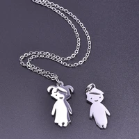 little girl boy pendant necklace stainless steel necklaces for women men accessories silver color chain around neck decoration