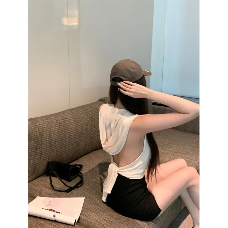 2024 новая летняя мода уникальный жилет с завязками укороченный топ капюшоном