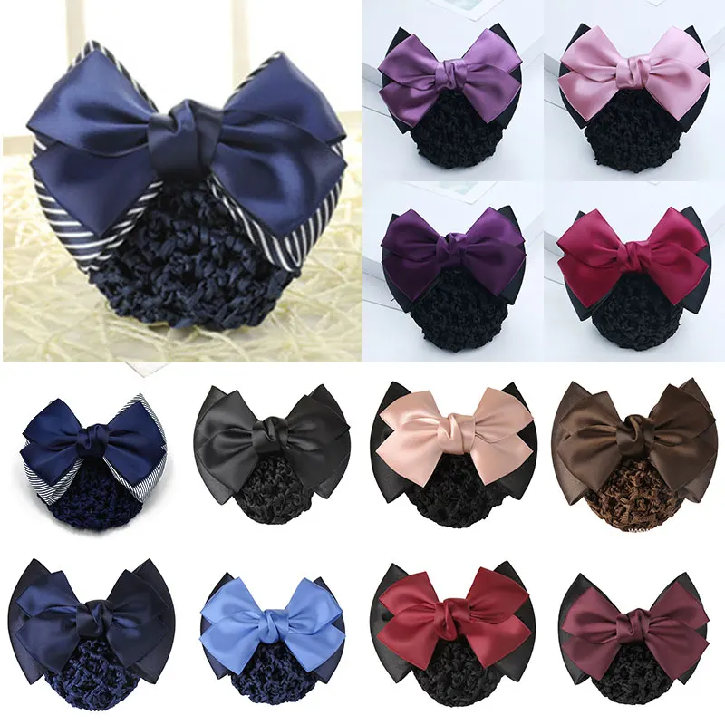 

Cover Snood Net Ribbon Double Bowknot Hair Net Hair Bun Women Hair Accessories Professional Ladies Flight Attendant Hair Clip