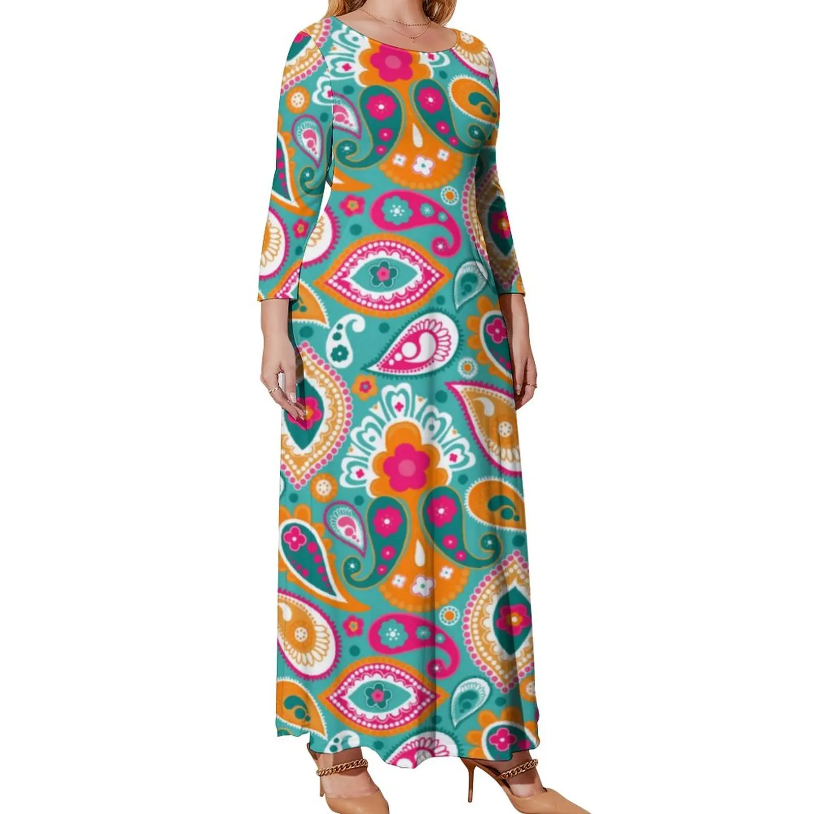 70s 60s Boho Retro Dress Hippy Chic Print Boho Beach Dresses Long Sleeve Street Long Maxi Dress Sexy Vestido Plus Size 4XL 5XL