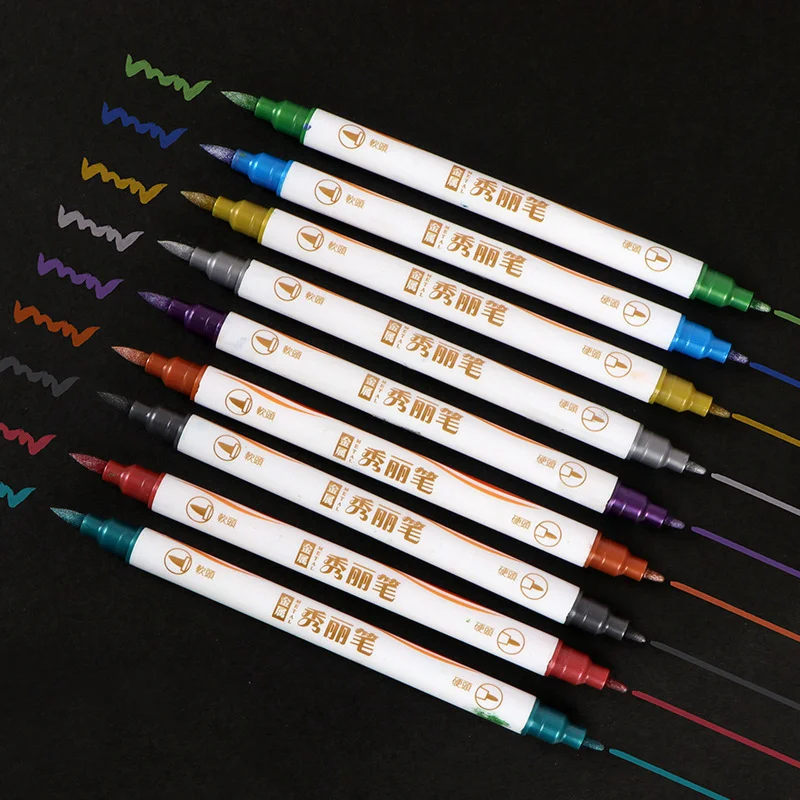 

10 Colors Metallic Marker Pen Calligraphy Brush Pens Scrapbooking Crafts Card Making Art Pen Drawing Stationery Office Supplies