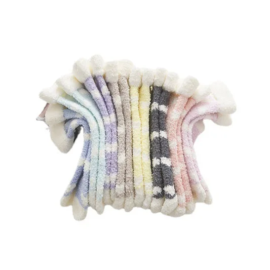 5pairs Autumn and Winter New Love Flip Coral Fleece Socks Thickened Warm Floor Socks Sleeping Socks Women's Socks