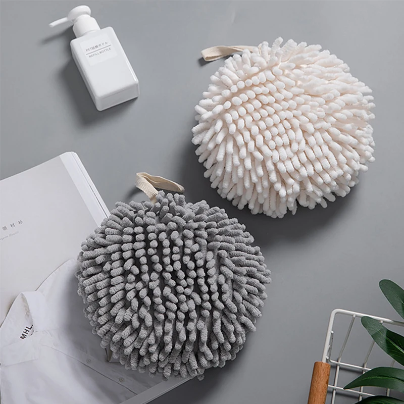 

Chenille Hand Towels Kitchen Bathroom Hand Towel Ball with Hanging Loops Quick Dry Soft Absorbent Microfiber Towels