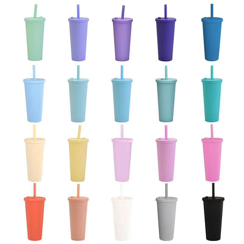 

700ML Plastic Reusable Skinny Tumbler Double Wall Tumbler with Straw Home Supplies Cute Coffee Mugs Cups 2022