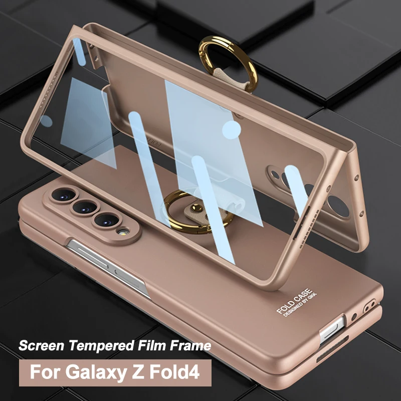 

GKK со стеклянным покрытием внешнего экрана для Samsung Galaxy Z, складной чехол 4 5G, ультратонкий защитный жесткий чехол с кольцом для Galaxy Z Fold4