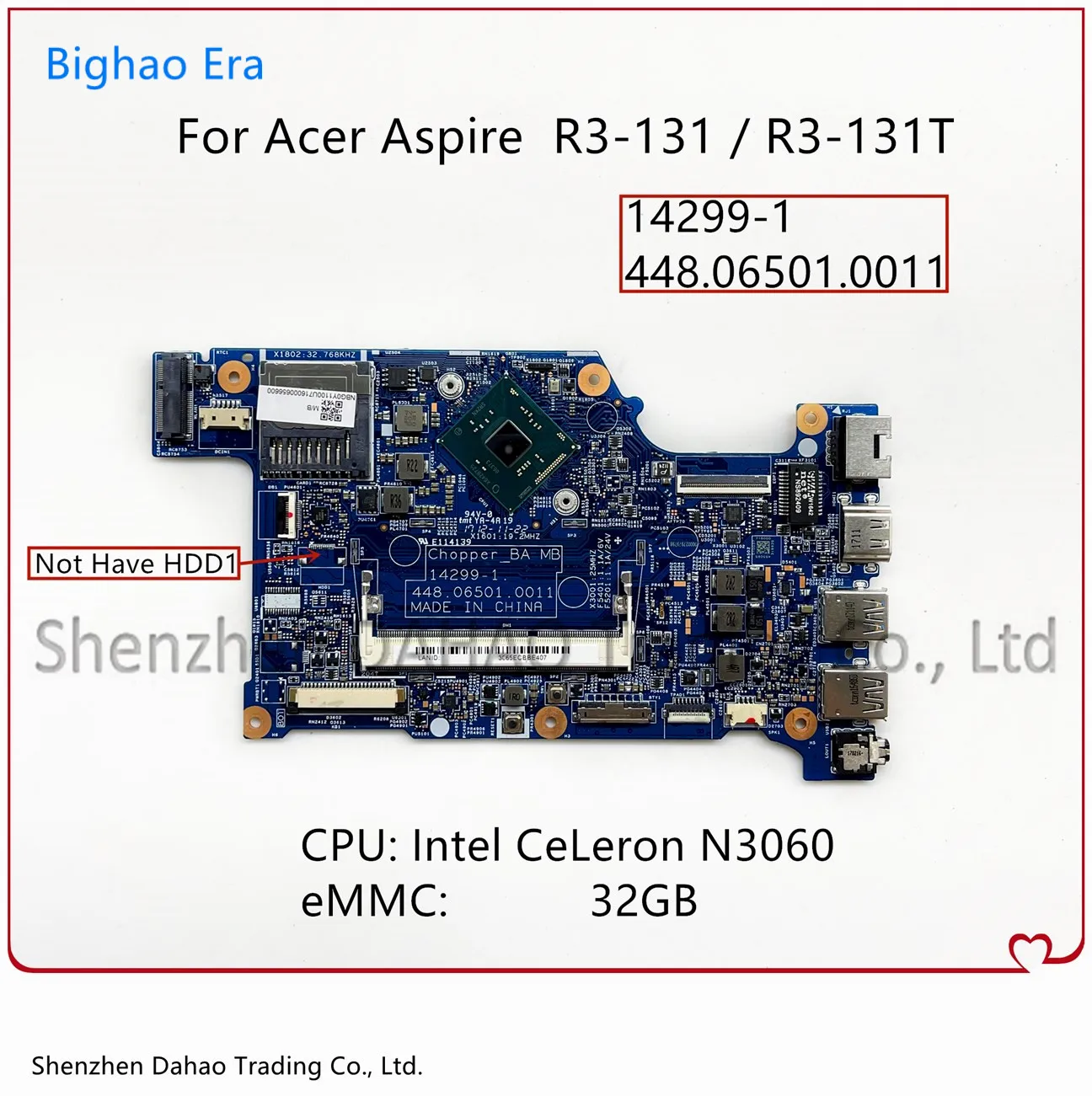 

448.06501.0011 For Acer Aspire R3-131 R3-131T Laptop Motherboard 14299-1 With N3060 CPU 32G-eMMC 100% Fully Tested