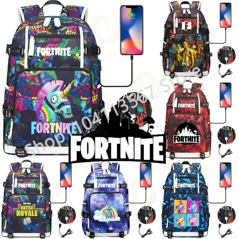 Фото Рюкзак Llama Knight F-Fortnited Battle Royale с USB-зарядкой, аниме-фигурки, отделение для канцелярских принадлежностей для учебы, студентов Mochila №1