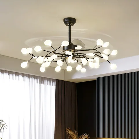 Светодиодные потолочные вентиляторы, лампа в скандинавском стиле для спальни, с дистанционным управлением, современный минималистичный инвертор светлячков, светящийся вентилятор с светильник кой