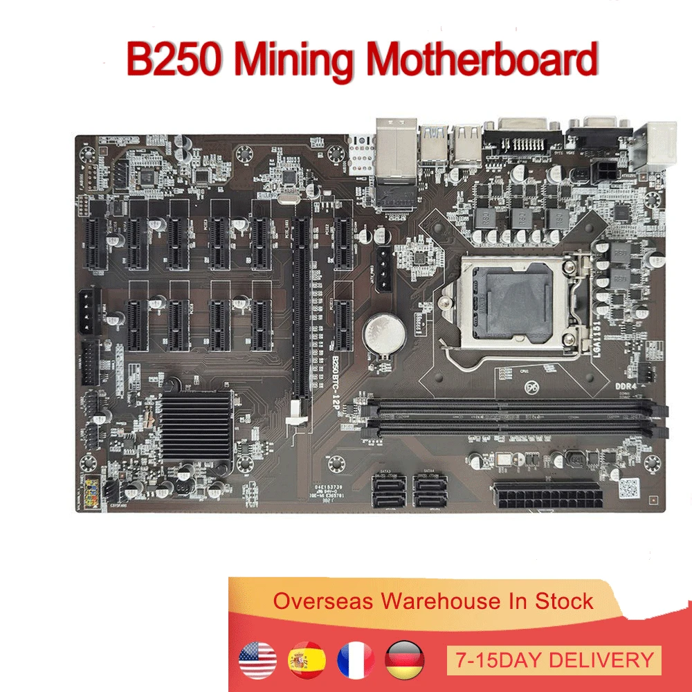 Купи Материнская плата 12 PCIE Mining Rig BTC ETH для майнинга B250 LGA1151 USB3.0 SATA3 для B250 B250M DDR4 за 4,061 рублей в магазине AliExpress