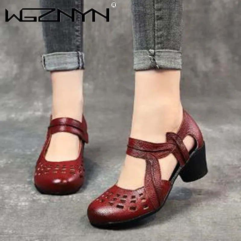 

Туфли-лодочки женские из натуральной кожи, с круглым носком, на толстом каблуке