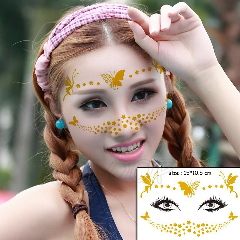 

Temporary Tattoo Sticker Gold Face butterfly flower Waterproof Freckles Makeup Stickers Eye Decal Body Art for Girl Kid 05