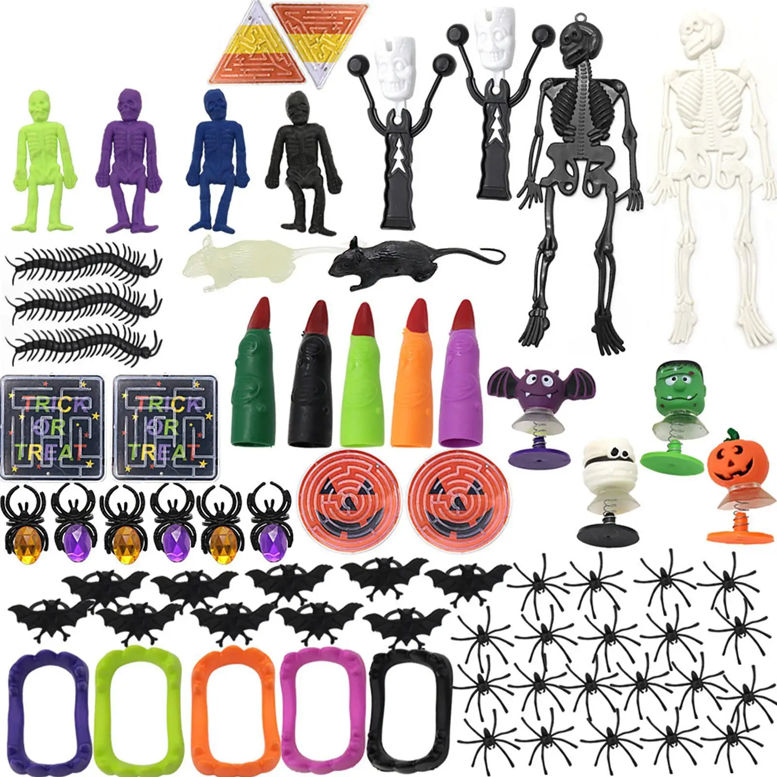 

96pcs TPR Soft Rubber Halloween Tricky Toys Set Skull Frame Spider Bat Insect Bugs Funny Toy Bag Fillers For Party Favors