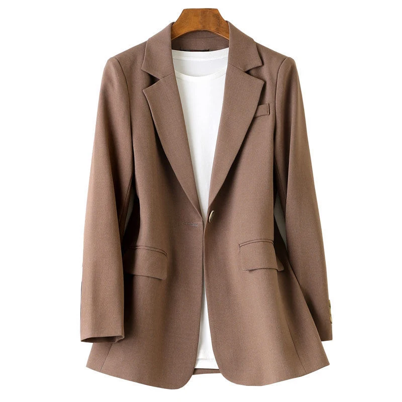 

Women Spring Autumn Fashion Single Breasted Loose Fitting Blazer Coat Vintage Long Sleeve Pockets Female Outerwear Chic Tops