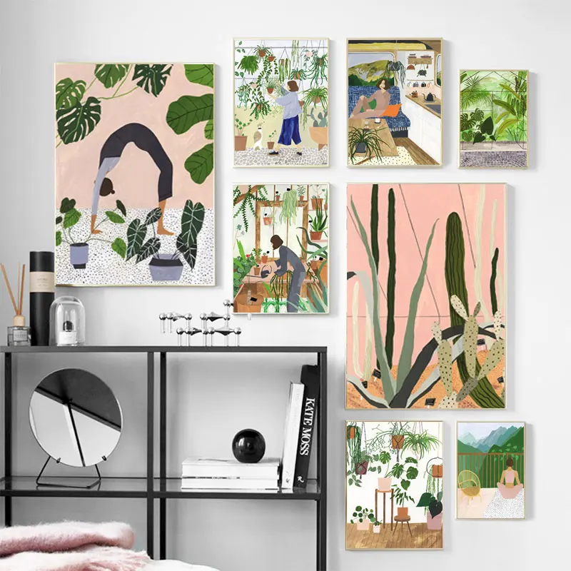 

Fashion Girl Plants Leaves illustration Wall Art Canvas Painting Nordic Posters And Prints Wall Picture For Living Room