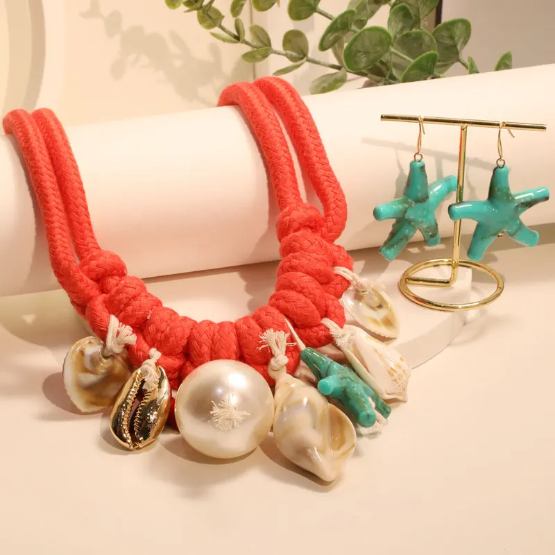 Массивное ожерелье и серьги в стиле бохо морская звезда ракушки ювелирные