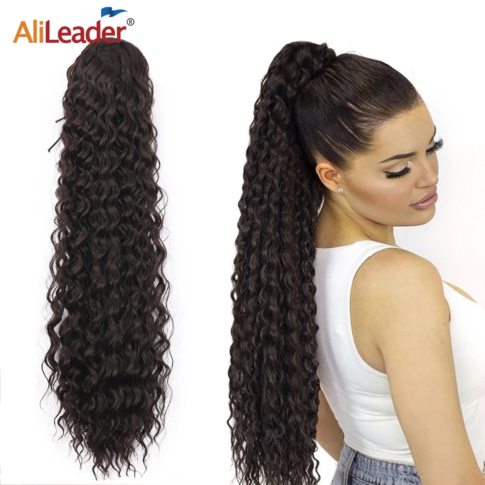 

Synthetic Wavy Ponytail Extensions 16"22Inch Long Drawstring Ponytail Hairpieces For Black Women Kinky Curly Ponytail Ombre