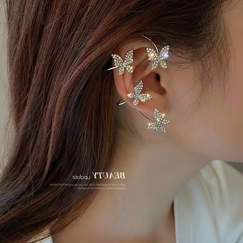 

Diamond-studded Butterfly Earrings Without Ear Holes Ear Bone Clip Ins Cold Wind Personality Super Fairy Earrings Female Single