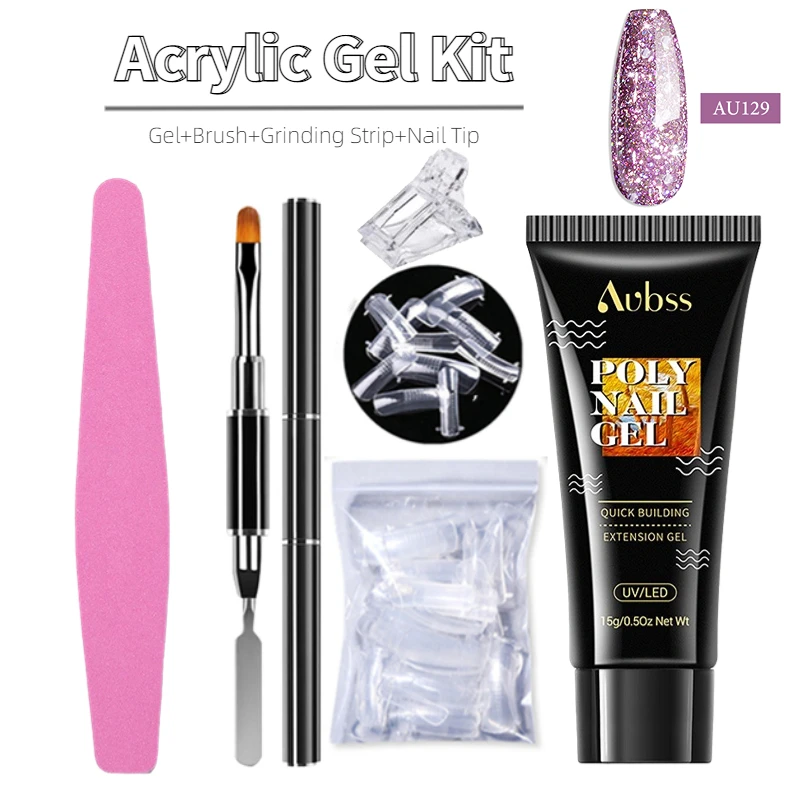

Aubss 5pcs Poly Nail Gel Kit All For Quick Extension Manicure Sets Glitter Acrylic Crystal UV Nail Building Gel Polygels Kits