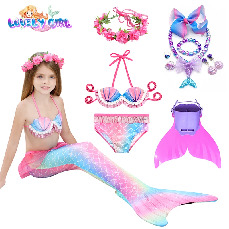 

Детское бикини с хвостом Русалочки, купальный костюм с моноластами для косплея, платье Русалочки для девочек, подарок на день рождения