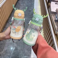 fashion cartoon water bottles plastic with rope children children students large capacity 501 600ml straw type water bottle