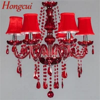 hongcui european style chandelier red pendant crystal candle luxury led light fixtures modern indoor for home living room