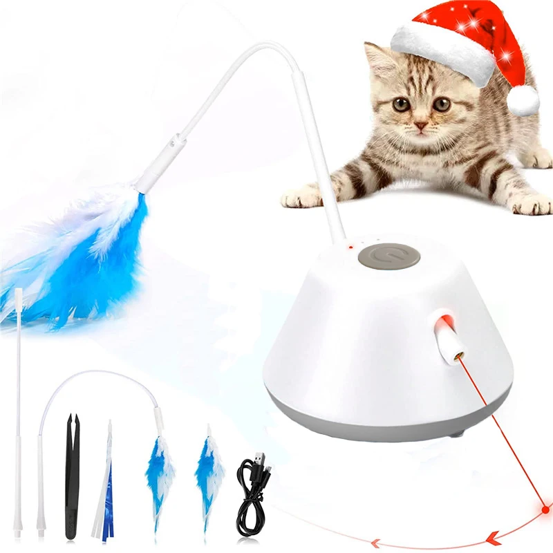 

Upgradrd Electric Interactive Movement Laser Toy Automatic Amusing Cat 360 Degree Rotation Wheel Car With Feather
