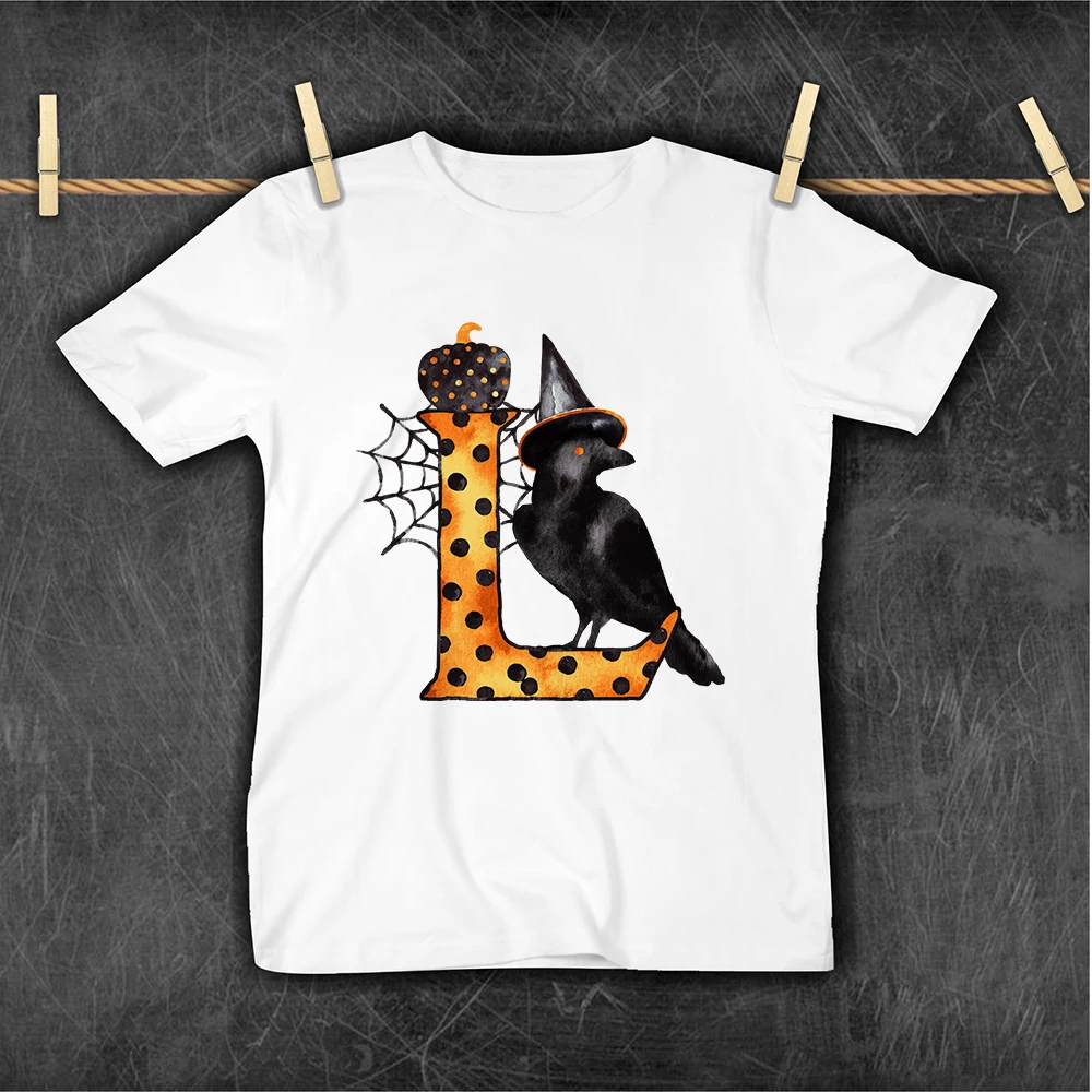 Halloween Design Orange Letter Print Children's T-shirt America Harajuku Trend Shirts For Boys Girls Short Sleeve Trick or Treat