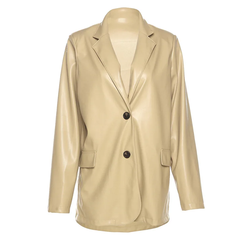 New Women's 2021 Autumn and Winter Long-sleeved Temperament Trend Solid Color Lapel Single-breasted Loose-fitting Glossy Jacket