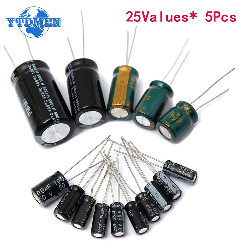 

120pcs/15Values Aluminum Electrolytic Capacitor Set 10UF 22UF 33UF 47UF 100UF 220UF 330UF 470UF Assorted Kit Diy Electronics