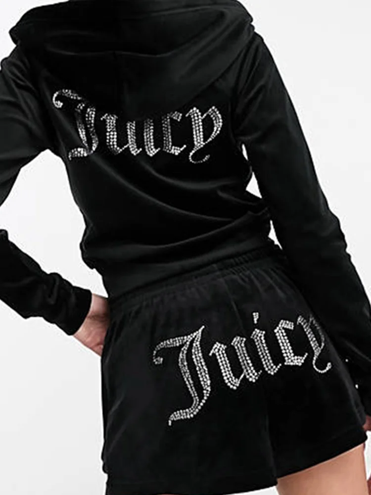 

Velour Tracksuits 2023 Women's Sweatshirt Suits Two Piece Set Long Sleeve Zip Up Hoodie juicy Jogger Drawstring Shorts Set Outfi