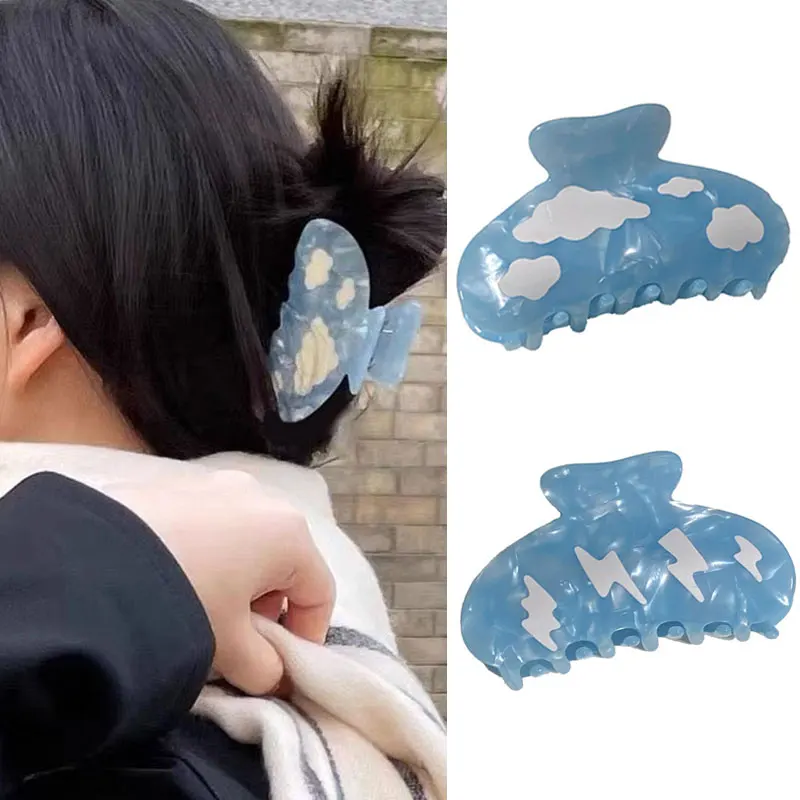 

Vintage Clouds Lightning Hair Claws Blue Acetate Hair Clip Women Fashion Hair Accessories Acrylic Shark Clip Geometric Hair Crab